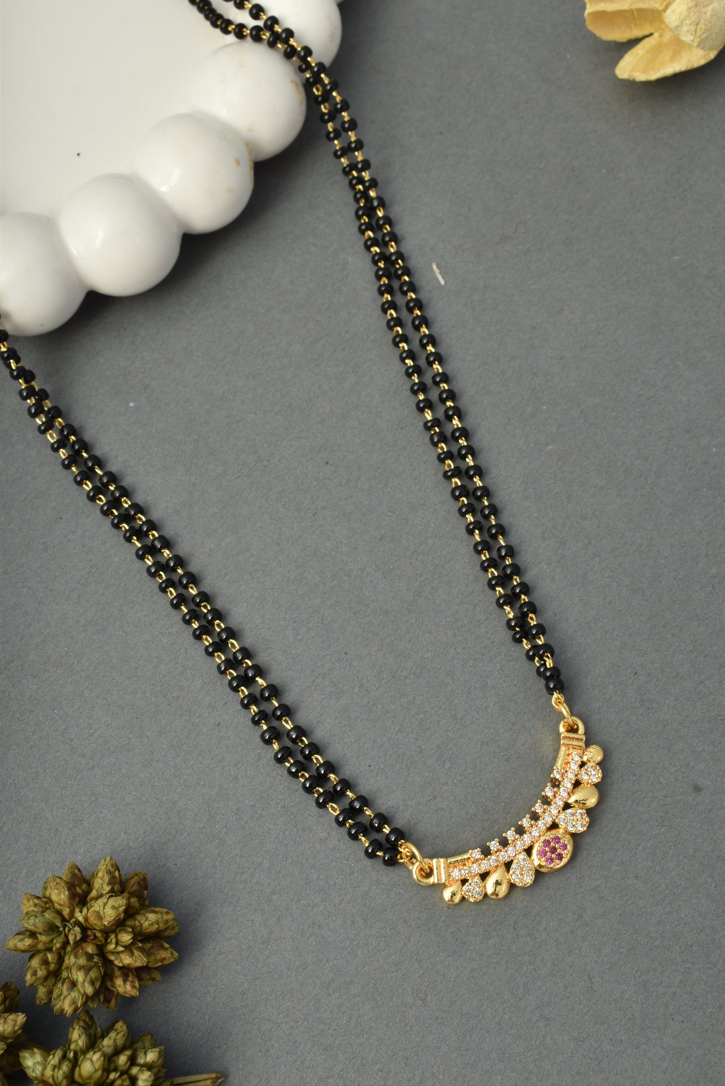 Gold-Toned Stone Studded Mangalsutra with Matching Earrings Combo Set