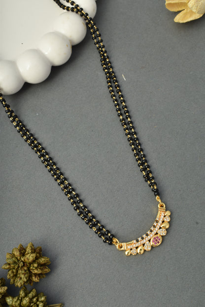 Gold-Toned Stone Studded Mangalsutra with Matching Earrings Combo Set