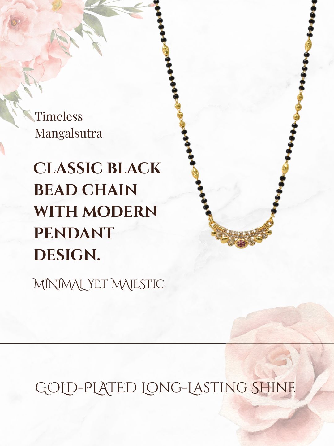 Meira Jewellery Traditional Gold-Toned Black Beaded Stylish Mangalsutra for Women Studded with Sparkling AD and Ruby Red Stones, Perfect for Daily and Office Ethnic Festive Jewellery Neckpiece-08