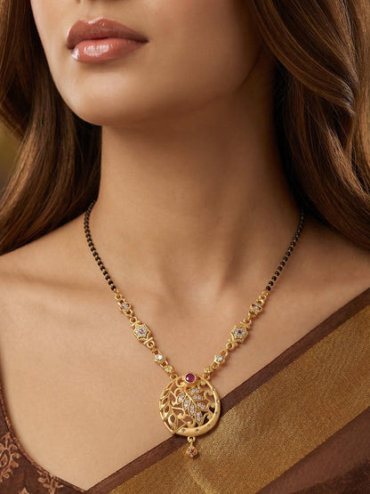 Meira Jewellery Traditional Mangalsutra for Women, Black Beads Chain with Pendant, Gold Plated Mangalsutra Necklace, Ethnic, Stylish Anniversary, Wedding, Festive Mangalsutra Jewellery for Women-01