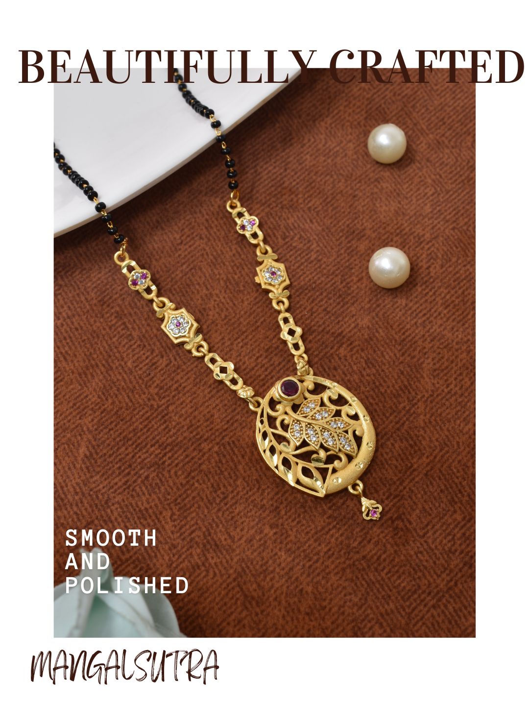 Meira Jewellery Traditional Mangalsutra for Women, Black Beads Chain with Pendant, Gold Plated Mangalsutra Necklace, Ethnic, Stylish Anniversary, Wedding, Festive Mangalsutra Jewellery for Women-01
