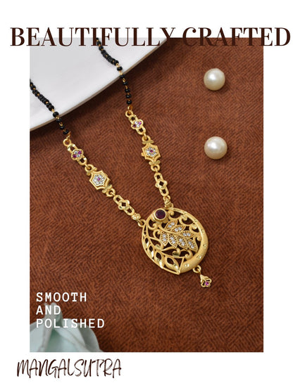 Meira Jewellery Traditional Mangalsutra for Women, Black Beads Chain with Pendant, Gold Plated Mangalsutra Necklace, Ethnic, Stylish Anniversary, Wedding, Festive Mangalsutra Jewellery for Women-01