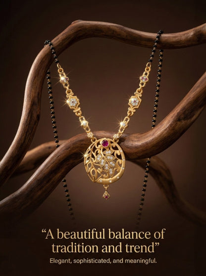 Meira Jewellery Traditional Mangalsutra for Women, Black Beads Chain with Pendant, Gold Plated Mangalsutra Necklace, Ethnic, Stylish Anniversary, Wedding, Festive Mangalsutra Jewellery for Women-01