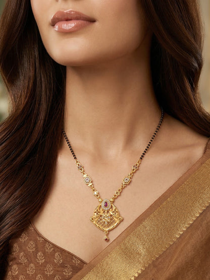 Meira Jewellery Traditional Mangalsutra for Women, Black Beads Chain with Pendant, Gold Plated Mangalsutra Necklace, Ethnic, Stylish Anniversary, Wedding, Festive Mangalsutra Jewellery for Women-02