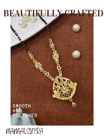 Meira Jewellery Traditional Mangalsutra for Women, Black Beads Chain with Pendant, Gold Plated Mangalsutra Necklace, Ethnic, Stylish Anniversary, Wedding, Festive Mangalsutra Jewellery for Women-02