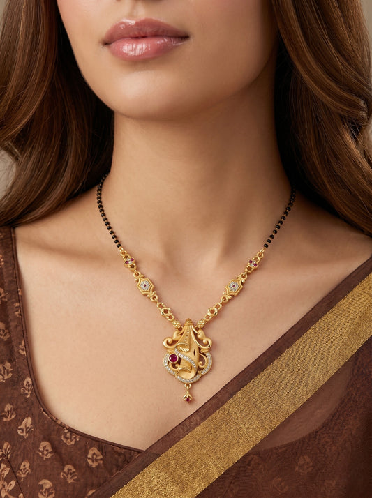 Meira Jewellery Traditional Mangalsutra for Women, Black Beads Chain with Pendant, Gold Plated Mangalsutra Necklace, Ethnic, Stylish Anniversary, Wedding, Festive Mangalsutra Jewellery for Women-03