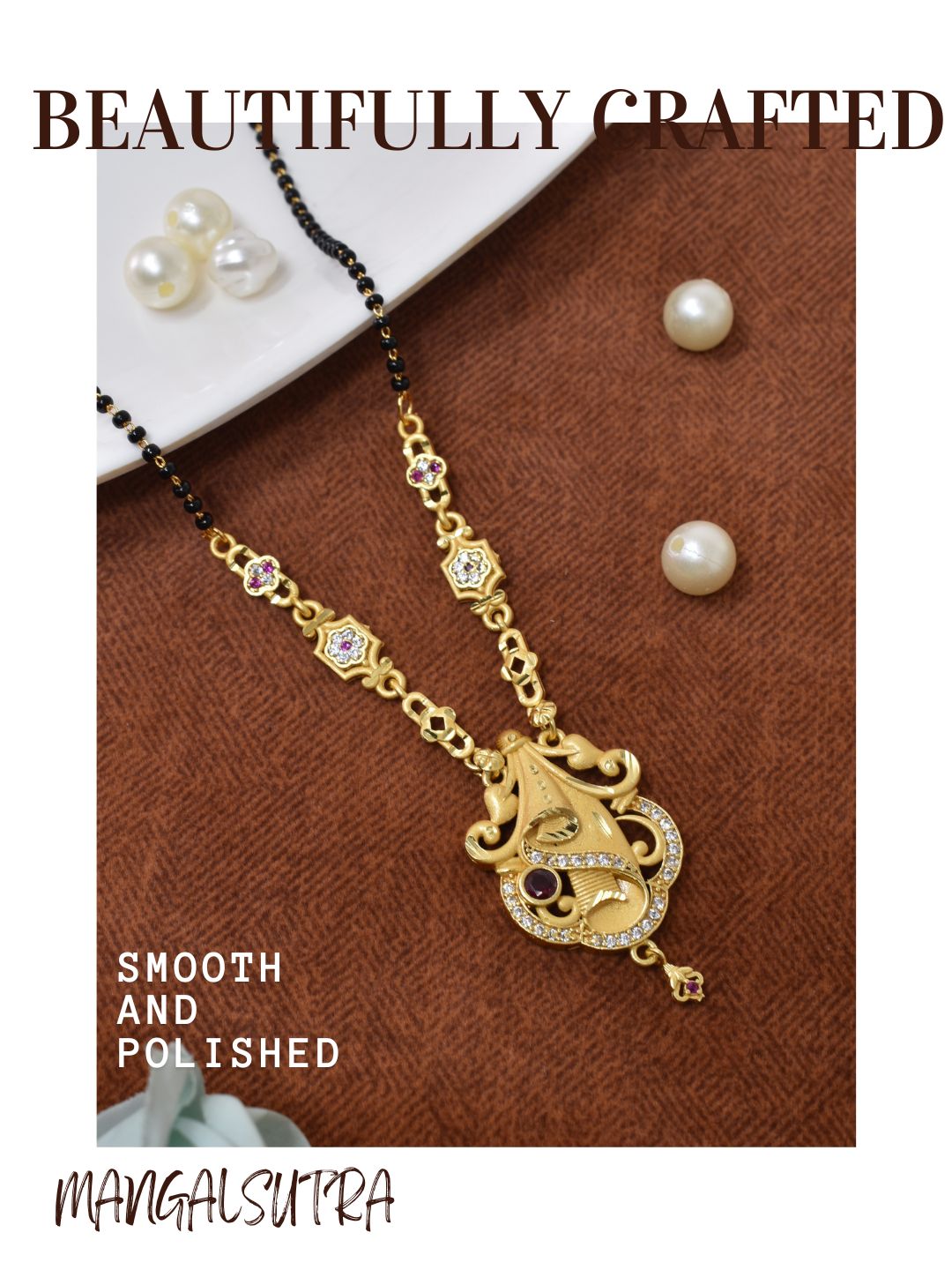 Meira Jewellery Traditional Mangalsutra for Women, Black Beads Chain with Pendant, Gold Plated Mangalsutra Necklace, Ethnic, Stylish Anniversary, Wedding, Festive Mangalsutra Jewellery for Women-03