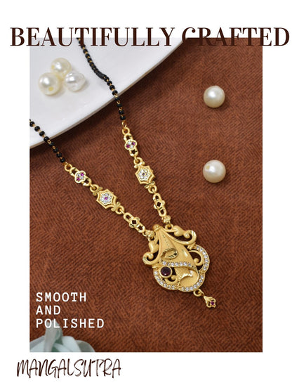 Meira Jewellery Traditional Mangalsutra for Women, Black Beads Chain with Pendant, Gold Plated Mangalsutra Necklace, Ethnic, Stylish Anniversary, Wedding, Festive Mangalsutra Jewellery for Women-03
