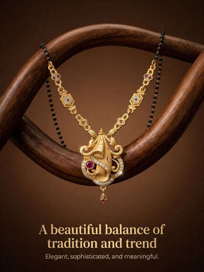 Meira Jewellery Traditional Mangalsutra for Women, Black Beads Chain with Pendant, Gold Plated Mangalsutra Necklace, Ethnic, Stylish Anniversary, Wedding, Festive Mangalsutra Jewellery for Women-03
