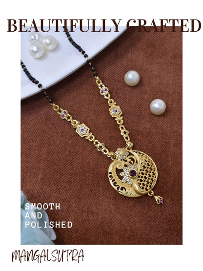 Meira Jewellery Traditional Mangalsutra for Women, Black Beads Chain with Pendant, Gold Plated Mangalsutra Necklace, Ethnic, Stylish Anniversary, Wedding, Festive Mangalsutra Jewellery for Women-04