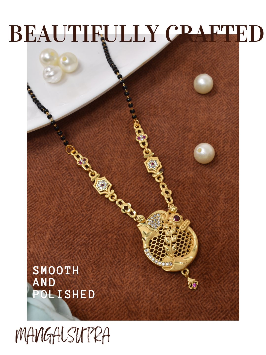 Meira Jewellery Traditional Mangalsutra for Women, Black Beads Chain with Pendant, Gold Plated Mangalsutra Necklace, Ethnic, Stylish Anniversary, Wedding, Festive Mangalsutra Jewellery for Women-05