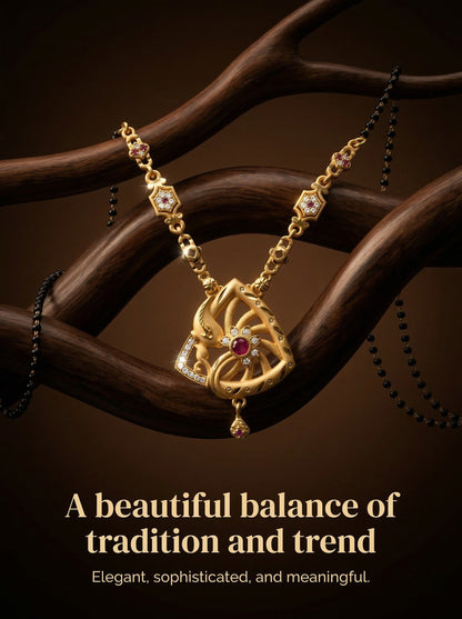 Meira Jewellery Traditional Mangalsutra for Women, Black Beads Chain with Pendant, Gold Plated Mangalsutra Necklace, Ethnic, Stylish Anniversary, Wedding, Festive Mangalsutra Jewellery for Women-06