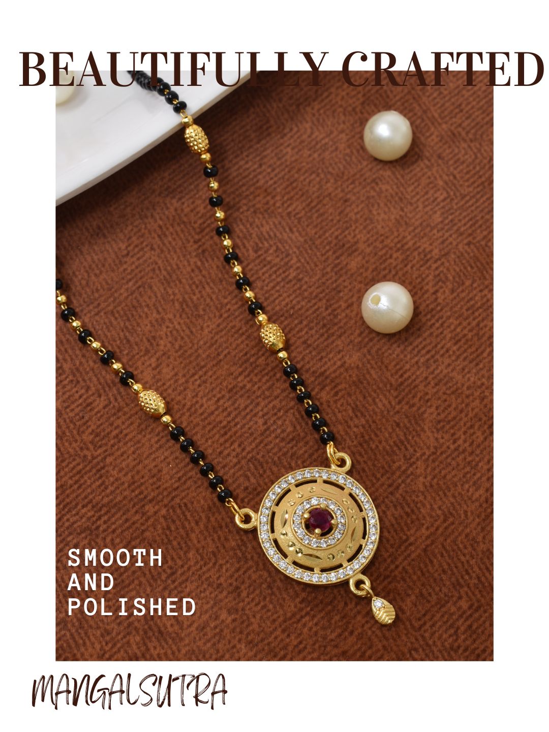 Meira Jewellery Traditional Mangalsutra for Women, Black Beads Chain with Pendant, Gold Plated Mangalsutra Necklace, Ethnic, Stylish Anniversary, Wedding, Festive Mangalsutra Jewellery for Women-08