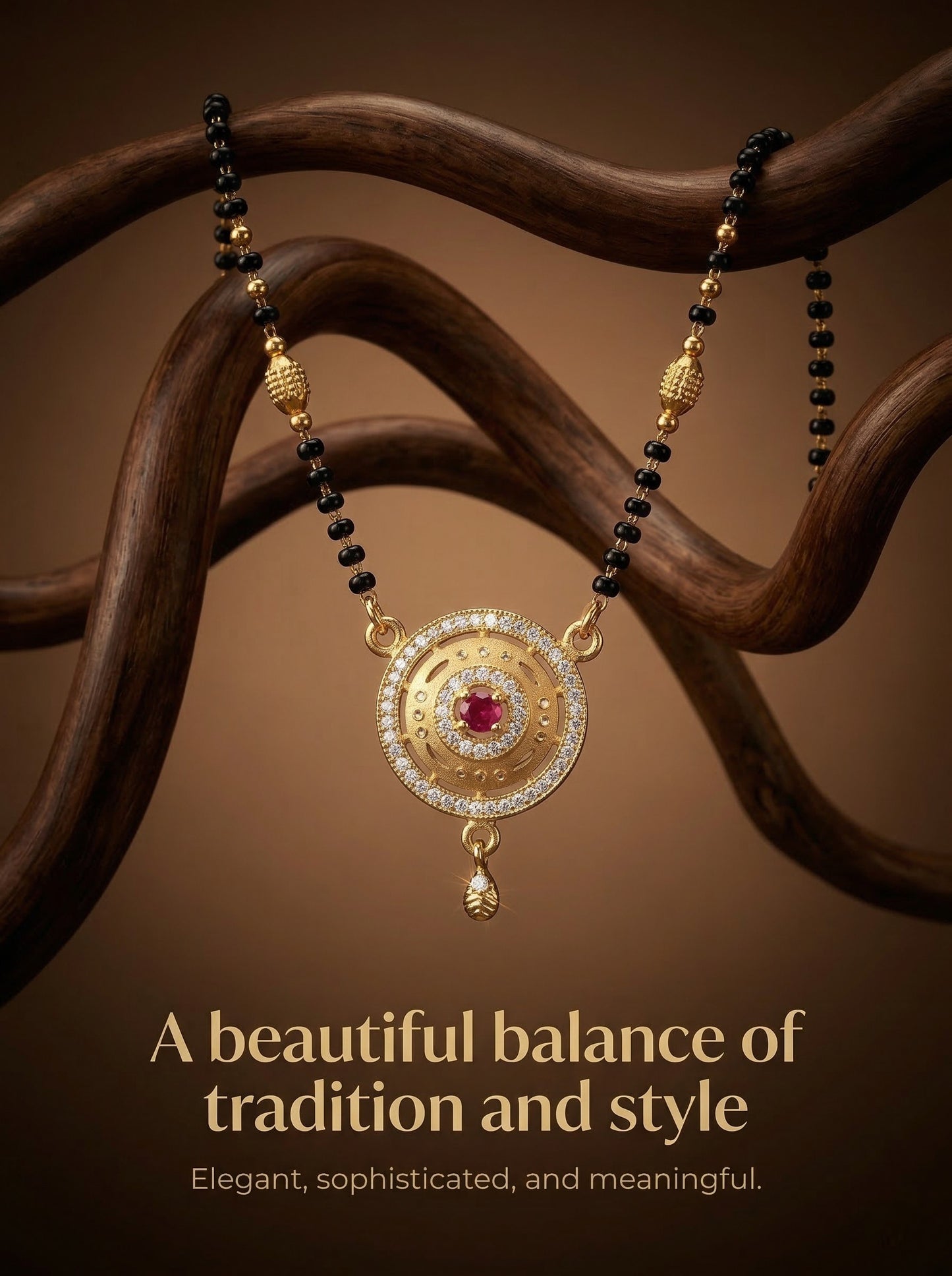 Meira Jewellery Traditional Mangalsutra for Women, Black Beads Chain with Pendant, Gold Plated Mangalsutra Necklace, Ethnic, Stylish Anniversary, Wedding, Festive Mangalsutra Jewellery for Women-08