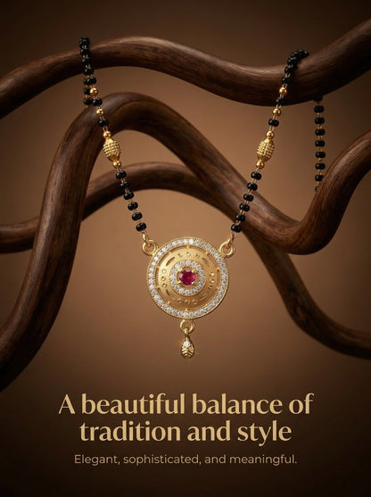 Meira Jewellery Traditional Mangalsutra for Women, Black Beads Chain with Pendant, Gold Plated Mangalsutra Necklace, Ethnic, Stylish Anniversary, Wedding, Festive Mangalsutra Jewellery for Women-08