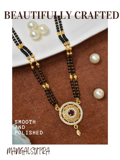 Meira Jewellery Traditional Mangalsutra for Women, Black Beads Chain with Pendant, Gold Plated Mangalsutra Necklace, Ethnic, Stylish Anniversary, Wedding, Festive Mangalsutra Jewellery for Women-09