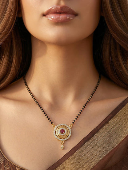 Meira Jewellery Traditional Mangalsutra for Women, Black Beads Chain with Pendant, Gold Plated Mangalsutra Necklace, Ethnic, Stylish Anniversary, Wedding, Festive Mangalsutra Jewellery for Women-10