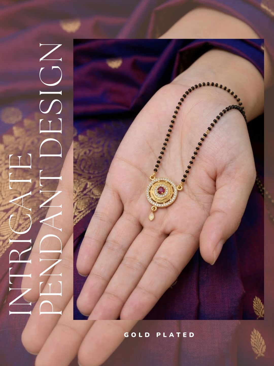 Meira Jewellery Traditional Mangalsutra for Women, Black Beads Chain with Pendant, Gold Plated Mangalsutra Necklace, Ethnic, Stylish Anniversary, Wedding, Festive Mangalsutra Jewellery for Women-10