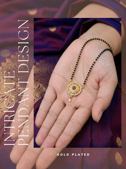 Meira Jewellery Traditional Mangalsutra for Women, Black Beads Chain with Pendant, Gold Plated Mangalsutra Necklace, Ethnic, Stylish Anniversary, Wedding, Festive Mangalsutra Jewellery for Women-10