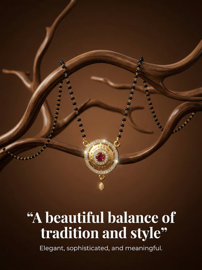 Meira Jewellery Traditional Mangalsutra for Women, Black Beads Chain with Pendant, Gold Plated Mangalsutra Necklace, Ethnic, Stylish Anniversary, Wedding, Festive Mangalsutra Jewellery for Women-10