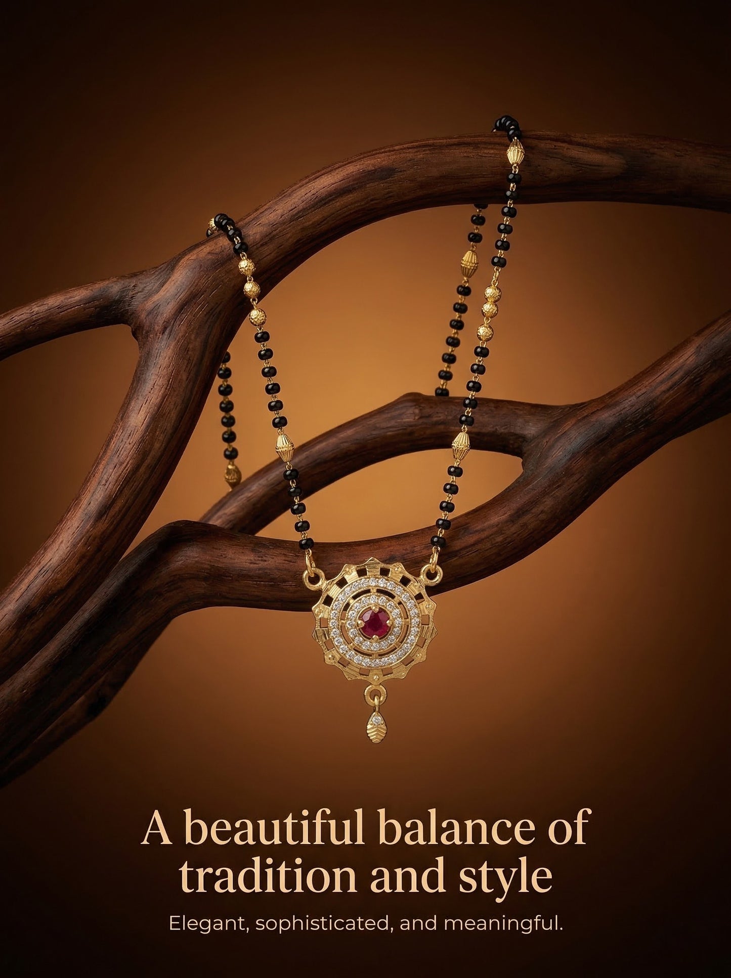 Meira Jewellery Traditional Mangalsutra for Women, Black Beads Chain with Pendant, Gold Plated Mangalsutra Necklace, Ethnic, Stylish Anniversary, Wedding, Festive Mangalsutra Jewellery for Women-11