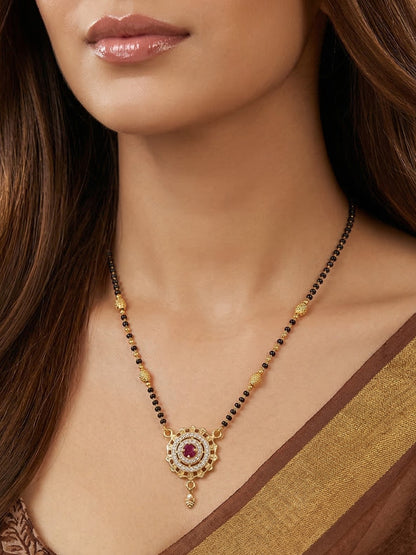 Meira Jewellery Traditional Mangalsutra for Women, Black Beads Chain with Pendant, Gold Plated Mangalsutra Necklace, Ethnic, Stylish Anniversary, Wedding, Festive Mangalsutra Jewellery for Women-12