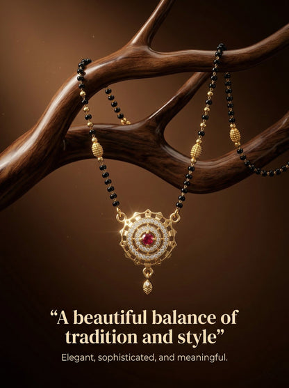 Meira Jewellery Traditional Mangalsutra for Women, Black Beads Chain with Pendant, Gold Plated Mangalsutra Necklace, Ethnic, Stylish Anniversary, Wedding, Festive Mangalsutra Jewellery for Women-12