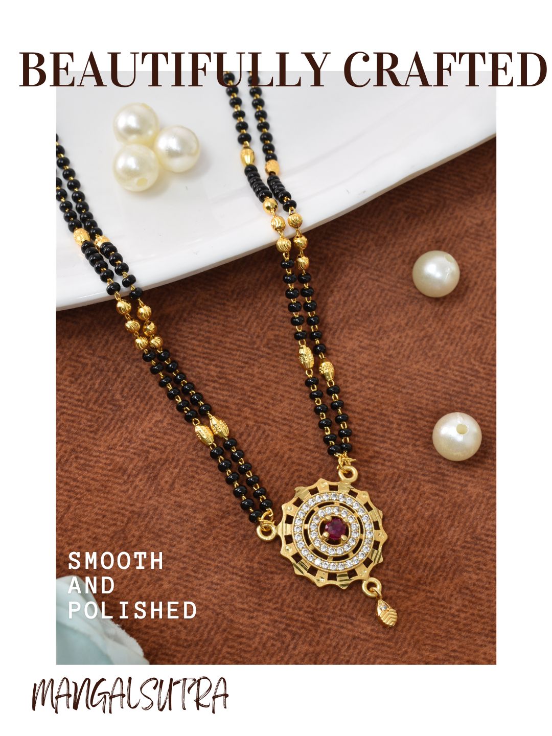 Meira Jewellery Traditional Mangalsutra for Women, Black Beads Chain with Pendant, Gold Plated Mangalsutra Necklace, Ethnic, Stylish Anniversary, Wedding, Festive Mangalsutra Jewellery for Women-13