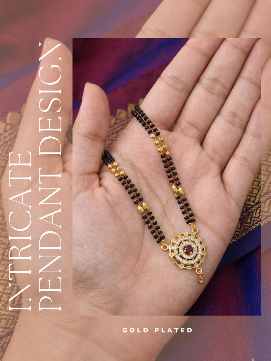 Meira Jewellery Traditional Mangalsutra for Women, Black Beads Chain with Pendant, Gold Plated Mangalsutra Necklace, Ethnic, Stylish Anniversary, Wedding, Festive Mangalsutra Jewellery for Women-13