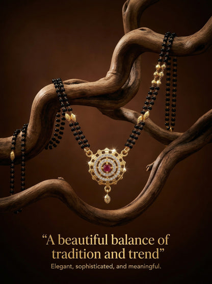 Meira Jewellery Traditional Mangalsutra for Women, Black Beads Chain with Pendant, Gold Plated Mangalsutra Necklace, Ethnic, Stylish Anniversary, Wedding, Festive Mangalsutra Jewellery for Women-13