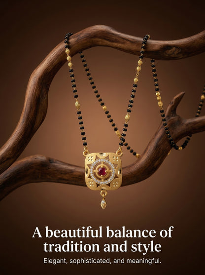 Meira Jewellery Traditional Mangalsutra for Women, Black Beads Chain with Pendant, Gold Plated Mangalsutra Necklace, Ethnic, Stylish Anniversary, Wedding, Festive Mangalsutra Jewellery for Women-15