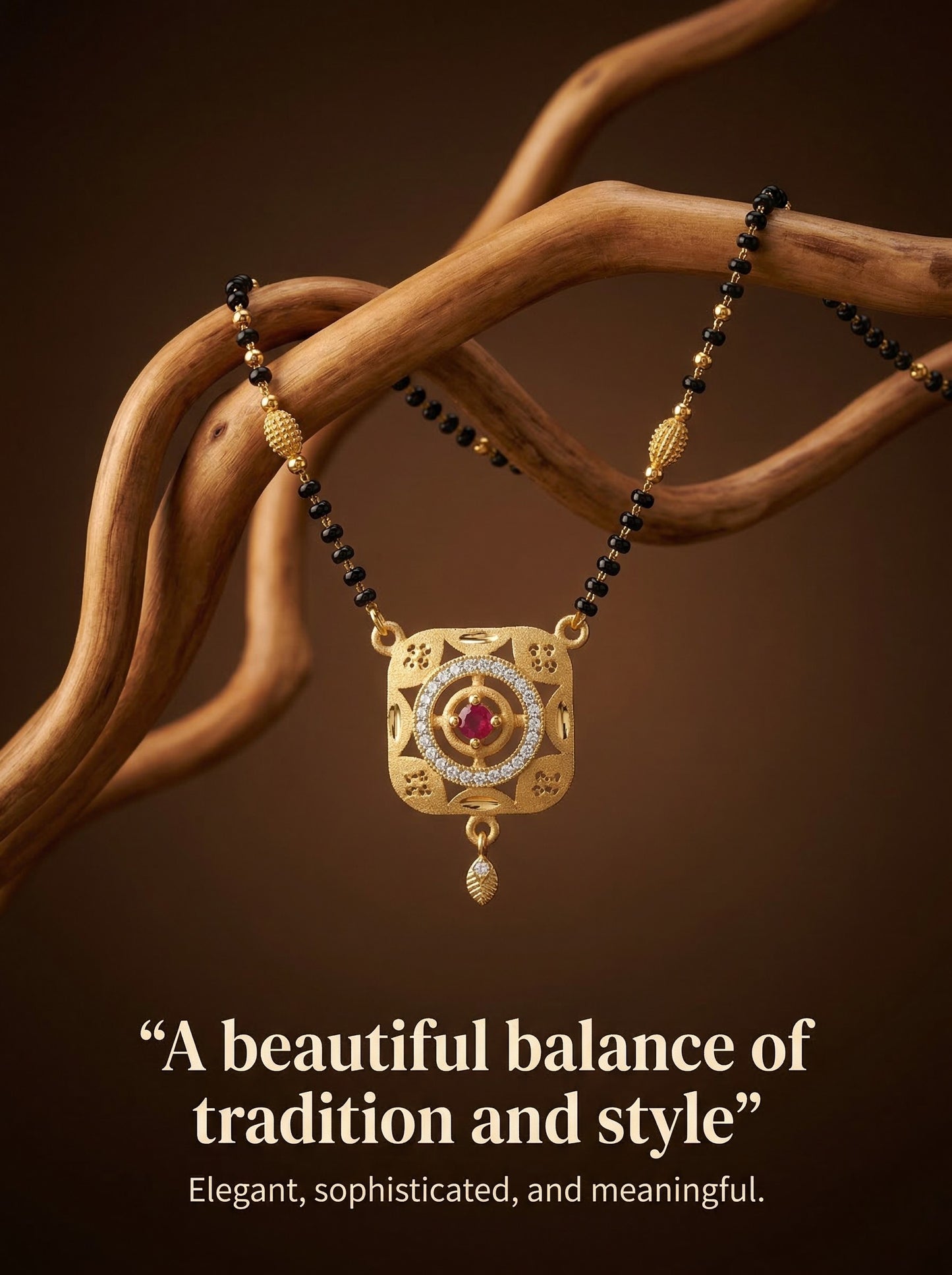 Meira Jewellery Traditional Mangalsutra for Women, Black Beads Chain with Pendant, Gold Plated Mangalsutra Necklace, Ethnic, Stylish Anniversary, Wedding, Festive Mangalsutra Jewellery for Women-16