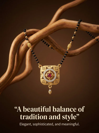 Meira Jewellery Traditional Mangalsutra for Women, Black Beads Chain with Pendant, Gold Plated Mangalsutra Necklace, Ethnic, Stylish Anniversary, Wedding, Festive Mangalsutra Jewellery for Women-16