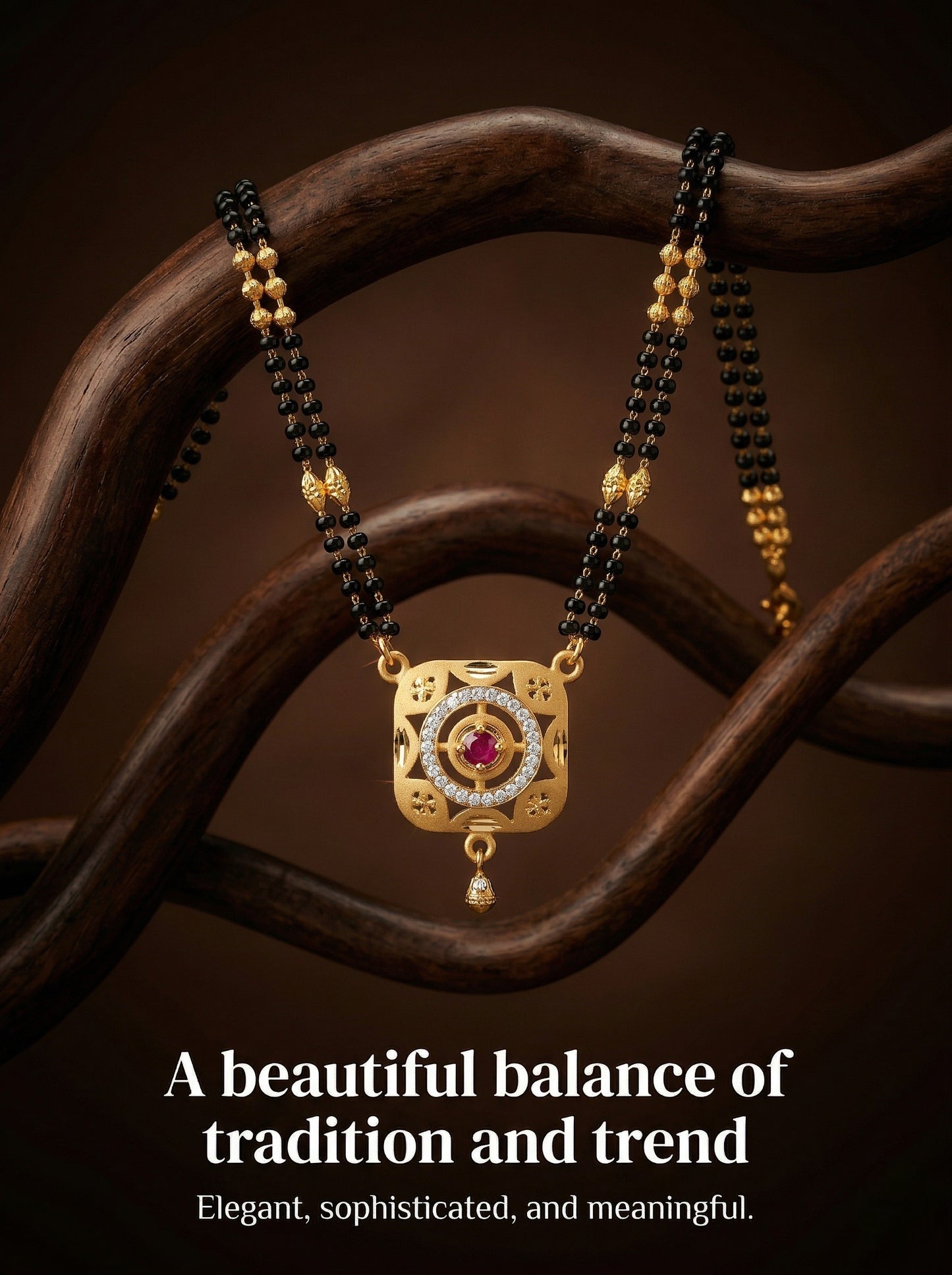 Meira Jewellery Traditional Mangalsutra for Women, Black Beads Chain with Pendant, Gold Plated Mangalsutra Necklace, Ethnic, Stylish Anniversary, Wedding, Festive Mangalsutra Jewellery for Women-17