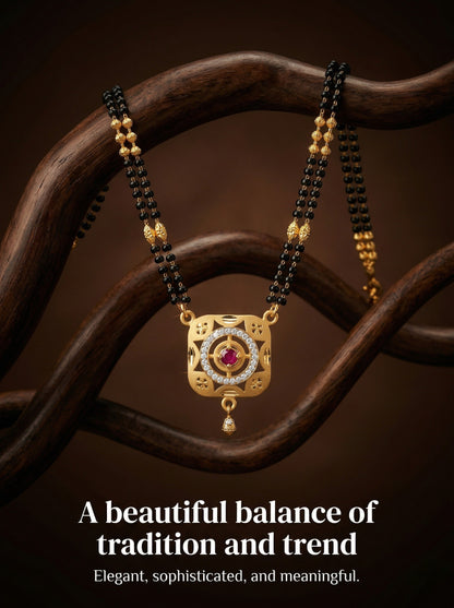 Meira Jewellery Traditional Mangalsutra for Women, Black Beads Chain with Pendant, Gold Plated Mangalsutra Necklace, Ethnic, Stylish Anniversary, Wedding, Festive Mangalsutra Jewellery for Women-17