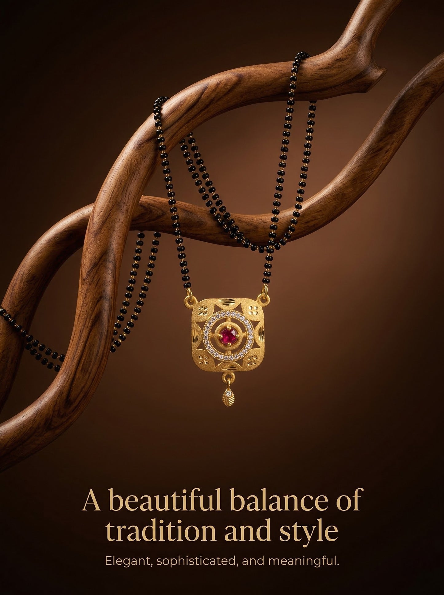 Meira Jewellery Traditional Mangalsutra for Women, Black Beads Chain with Pendant, Gold Plated Mangalsutra Necklace, Ethnic, Stylish Anniversary, Wedding, Festive Mangalsutra Jewellery for Women-18