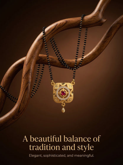 Meira Jewellery Traditional Mangalsutra for Women, Black Beads Chain with Pendant, Gold Plated Mangalsutra Necklace, Ethnic, Stylish Anniversary, Wedding, Festive Mangalsutra Jewellery for Women-18
