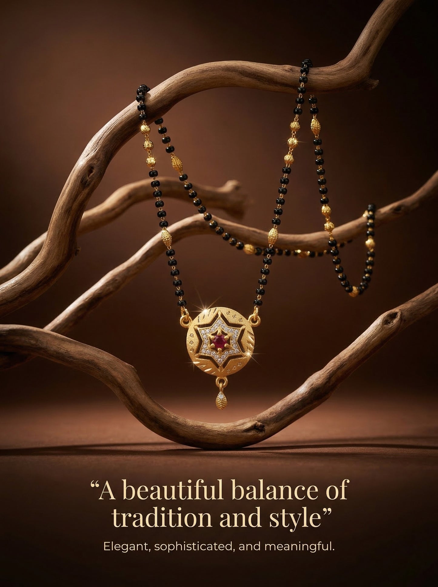 Meira Jewellery Traditional Mangalsutra for Women, Black Beads Chain with Pendant, Gold Plated Mangalsutra Necklace, Ethnic, Stylish Anniversary, Wedding, Festive Mangalsutra Jewellery for Women-19