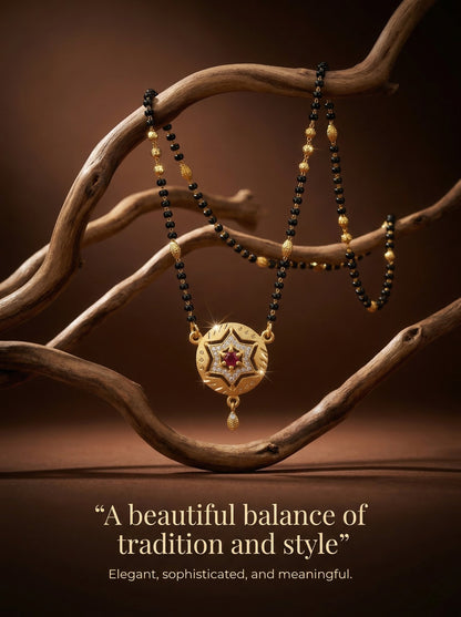 Meira Jewellery Traditional Mangalsutra for Women, Black Beads Chain with Pendant, Gold Plated Mangalsutra Necklace, Ethnic, Stylish Anniversary, Wedding, Festive Mangalsutra Jewellery for Women-19