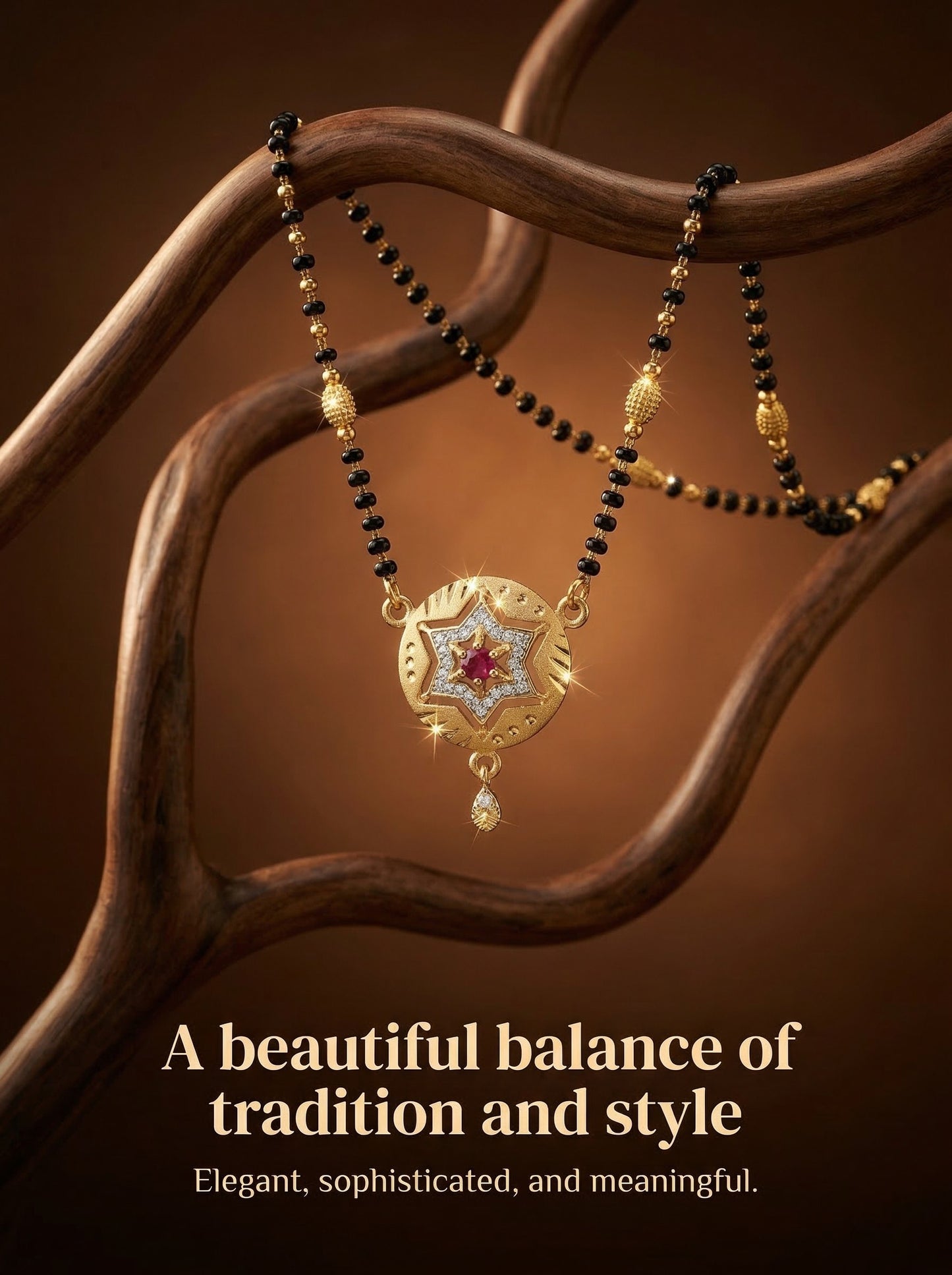 Meira Jewellery Traditional Mangalsutra for Women, Black Beads Chain with Pendant, Gold Plated Mangalsutra Necklace, Ethnic, Stylish Anniversary, Wedding, Festive Mangalsutra Jewellery for Women-20