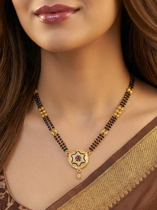 Meira Jewellery Traditional Mangalsutra for Women, Black Beads Chain with Pendant, Gold Plated Mangalsutra Necklace, Ethnic, Stylish Anniversary, Wedding, Festive Mangalsutra Jewellery for Women-21