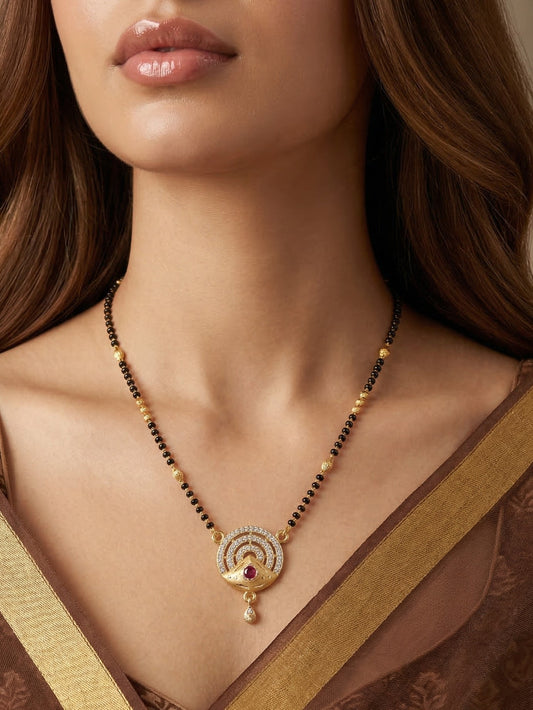 Meira Jewellery Traditional Mangalsutra for Women, Black Beads Chain with Pendant, Gold Plated Mangalsutra Necklace, Ethnic, Stylish Anniversary, Wedding, Festive Mangalsutra Jewellery for Women-23