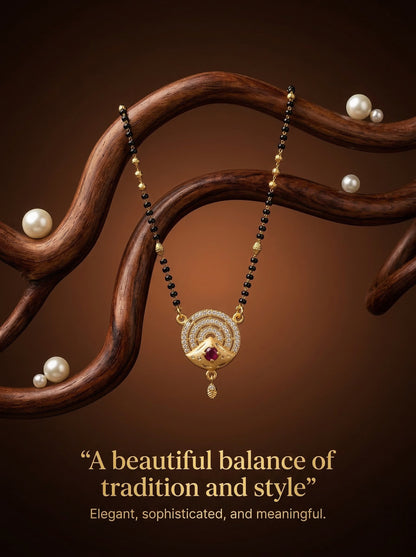 Meira Jewellery Traditional Mangalsutra for Women, Black Beads Chain with Pendant, Gold Plated Mangalsutra Necklace, Ethnic, Stylish Anniversary, Wedding, Festive Mangalsutra Jewellery for Women-23