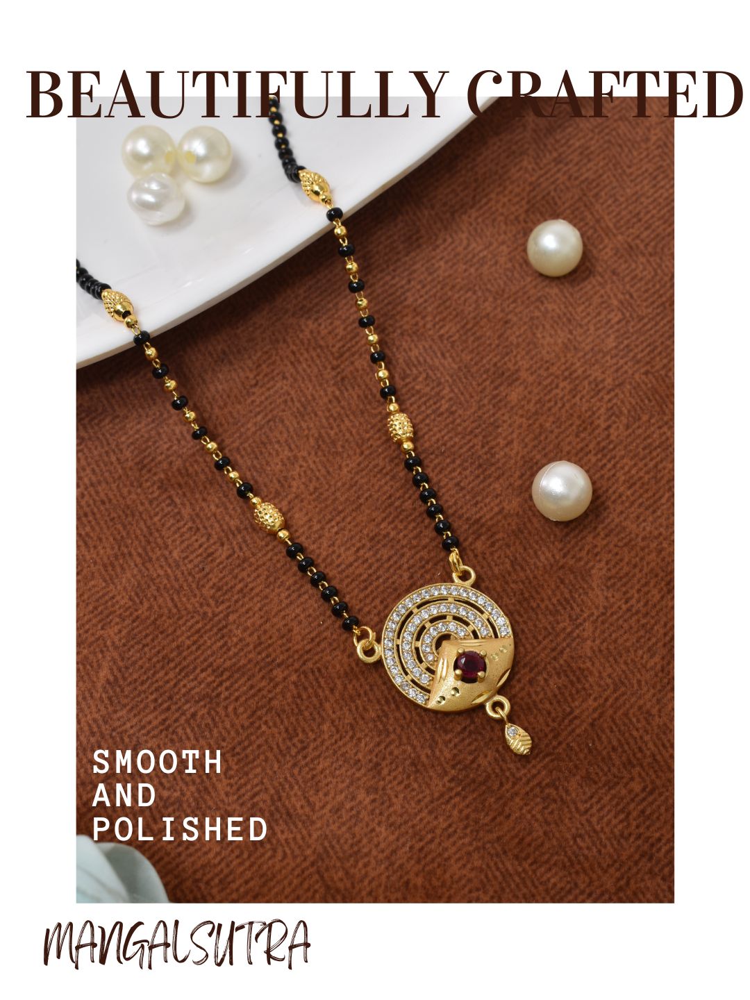 Meira Jewellery Traditional Mangalsutra for Women, Black Beads Chain with Pendant, Gold Plated Mangalsutra Necklace, Ethnic, Stylish Anniversary, Wedding, Festive Mangalsutra Jewellery for Women-24