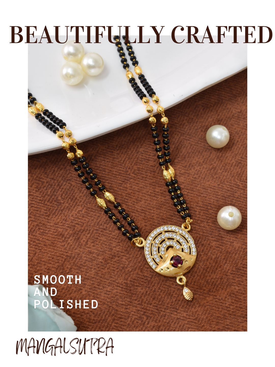 Meira Jewellery Traditional Mangalsutra for Women, Black Beads Chain with Pendant, Gold Plated Mangalsutra Necklace, Ethnic, Stylish Anniversary, Wedding, Festive Mangalsutra Jewellery for Women-25