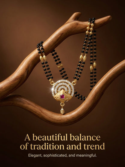Meira Jewellery Traditional Mangalsutra for Women, Black Beads Chain with Pendant, Gold Plated Mangalsutra Necklace, Ethnic, Stylish Anniversary, Wedding, Festive Mangalsutra Jewellery for Women-25