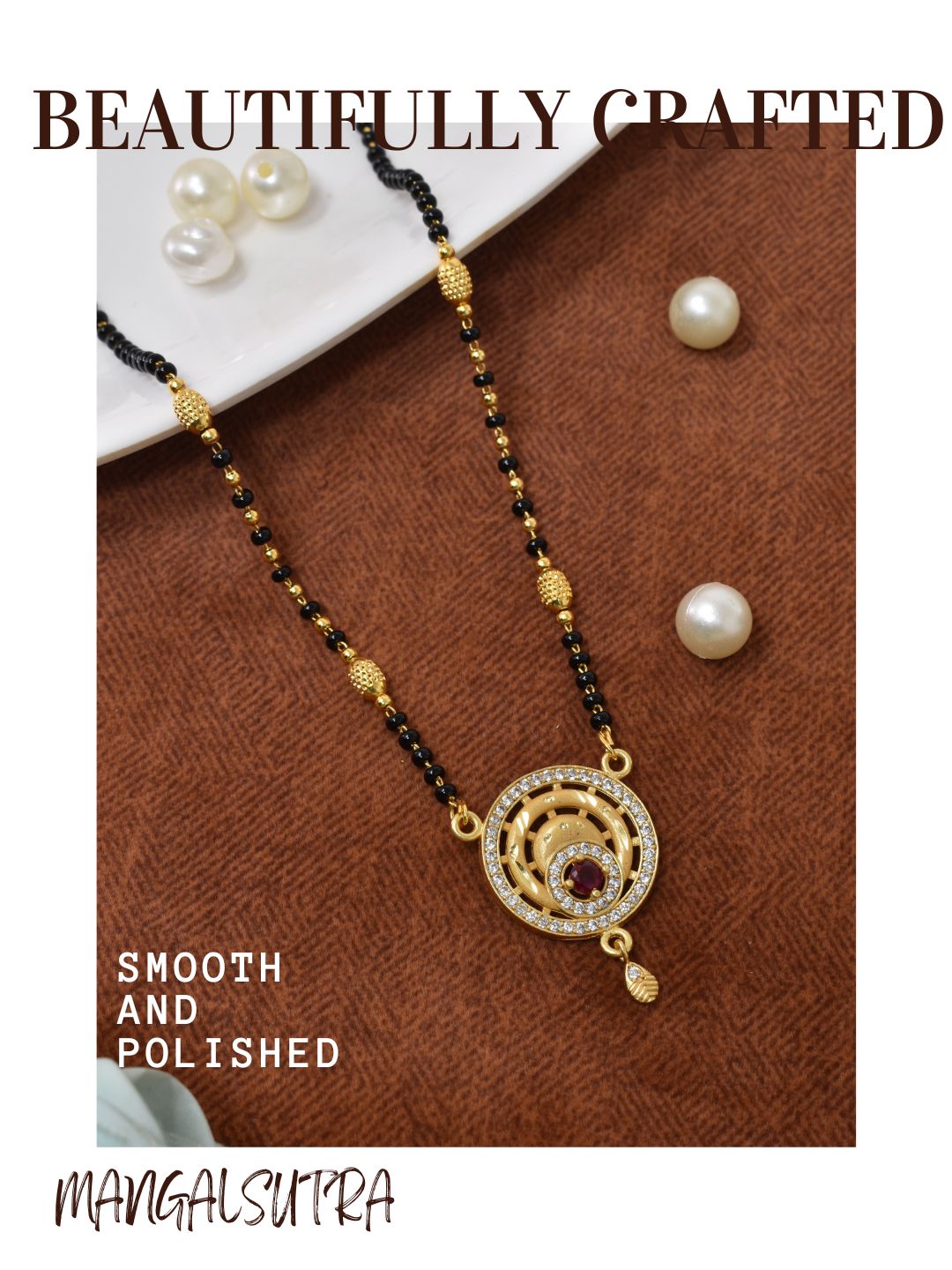 Meira Jewellery Traditional Mangalsutra for Women, Black Beads Chain with Pendant, Gold Plated Mangalsutra Necklace, Ethnic, Stylish Anniversary, Wedding, Festive Mangalsutra Jewellery for Women-28