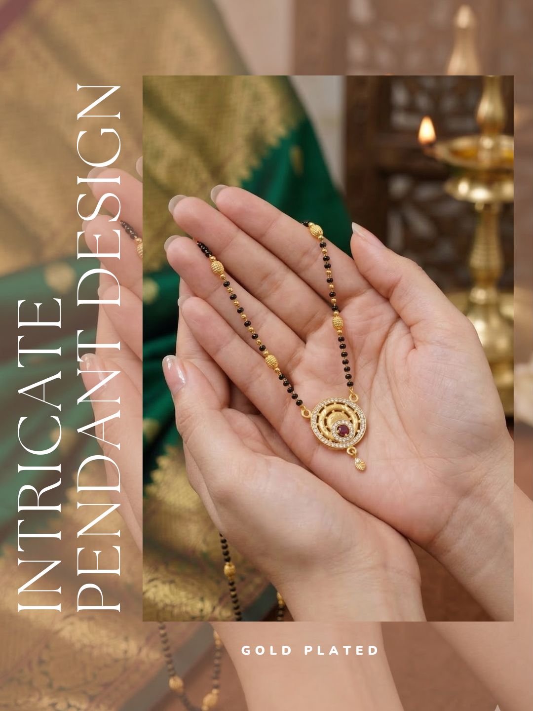 Meira Jewellery Traditional Mangalsutra for Women, Black Beads Chain with Pendant, Gold Plated Mangalsutra Necklace, Ethnic, Stylish Anniversary, Wedding, Festive Mangalsutra Jewellery for Women-28