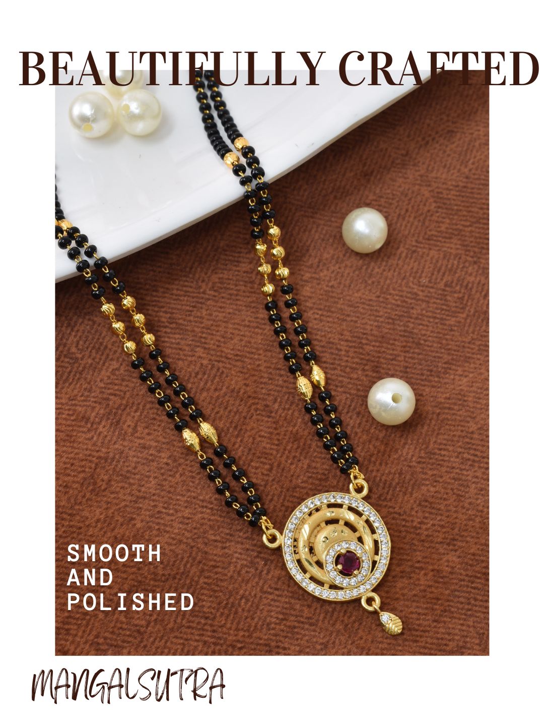 Meira Jewellery Traditional Mangalsutra for Women, Black Beads Chain with Pendant, Gold Plated Mangalsutra Necklace, Ethnic, Stylish Anniversary, Wedding, Festive Mangalsutra Jewellery for Women-29
