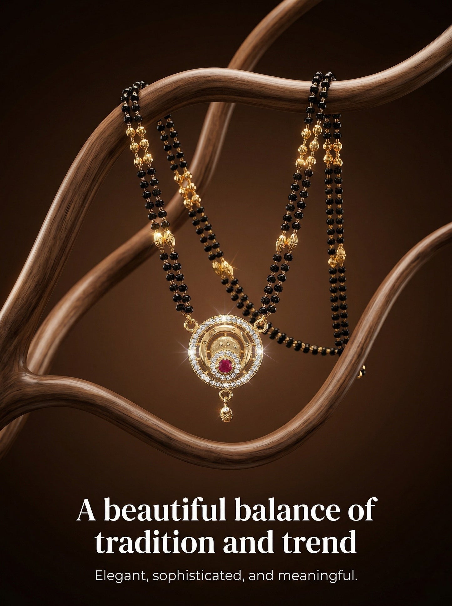 Meira Jewellery Traditional Mangalsutra for Women, Black Beads Chain with Pendant, Gold Plated Mangalsutra Necklace, Ethnic, Stylish Anniversary, Wedding, Festive Mangalsutra Jewellery for Women-29